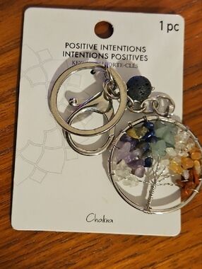Chakra Tree of Life Keychain with Multicolor Gem Chips